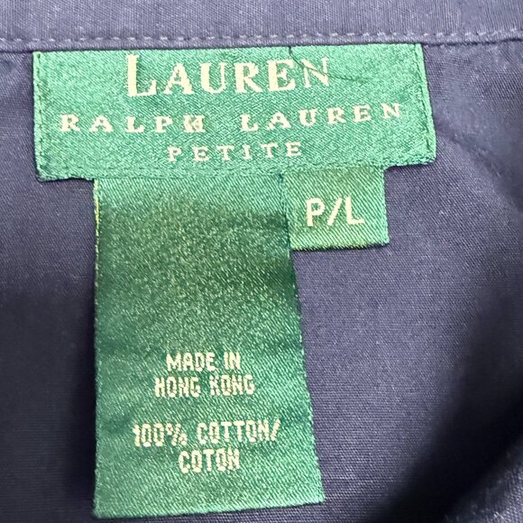 Women's‎ LAUREN RALPH LAUREN Navy Crossover Blouse- Size Large Petite - Picture 7 of 8